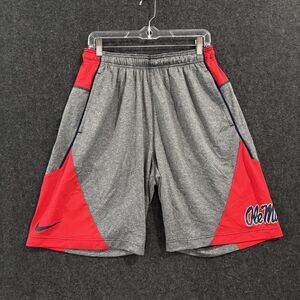Ole Miss Rebels Shorts Men's Large Gray Red Dri-Fit Drawstring Pockets Nike